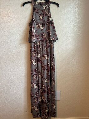 Altar'd State Floral Gray and Purple Sleeveless Halter Jumpsuit - Size Medium